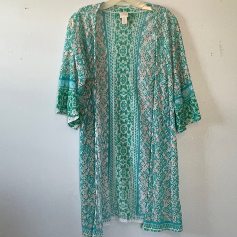 Chico’s Blue and Green Patterned Cardigan